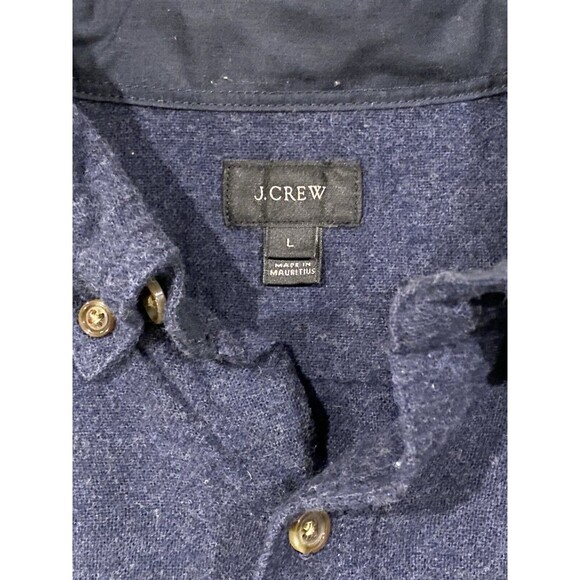 J Crew Flannel Shirt Mens Large Wool Blend Leather Elbow Patch Button Down Blue - Picture 5 of 11
